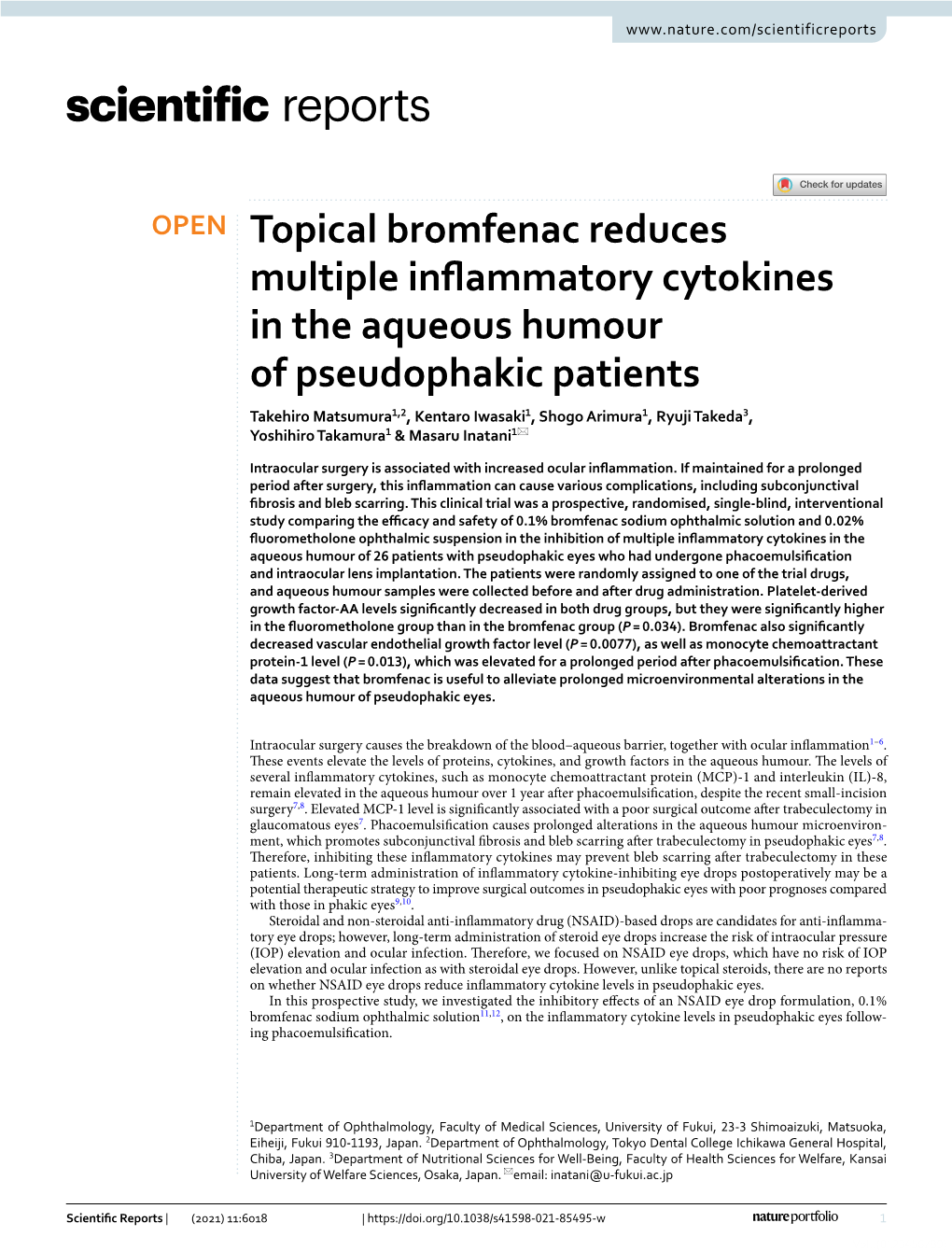 Topical Bromfenac Reduces Multiple Inflammatory Cytokines in The