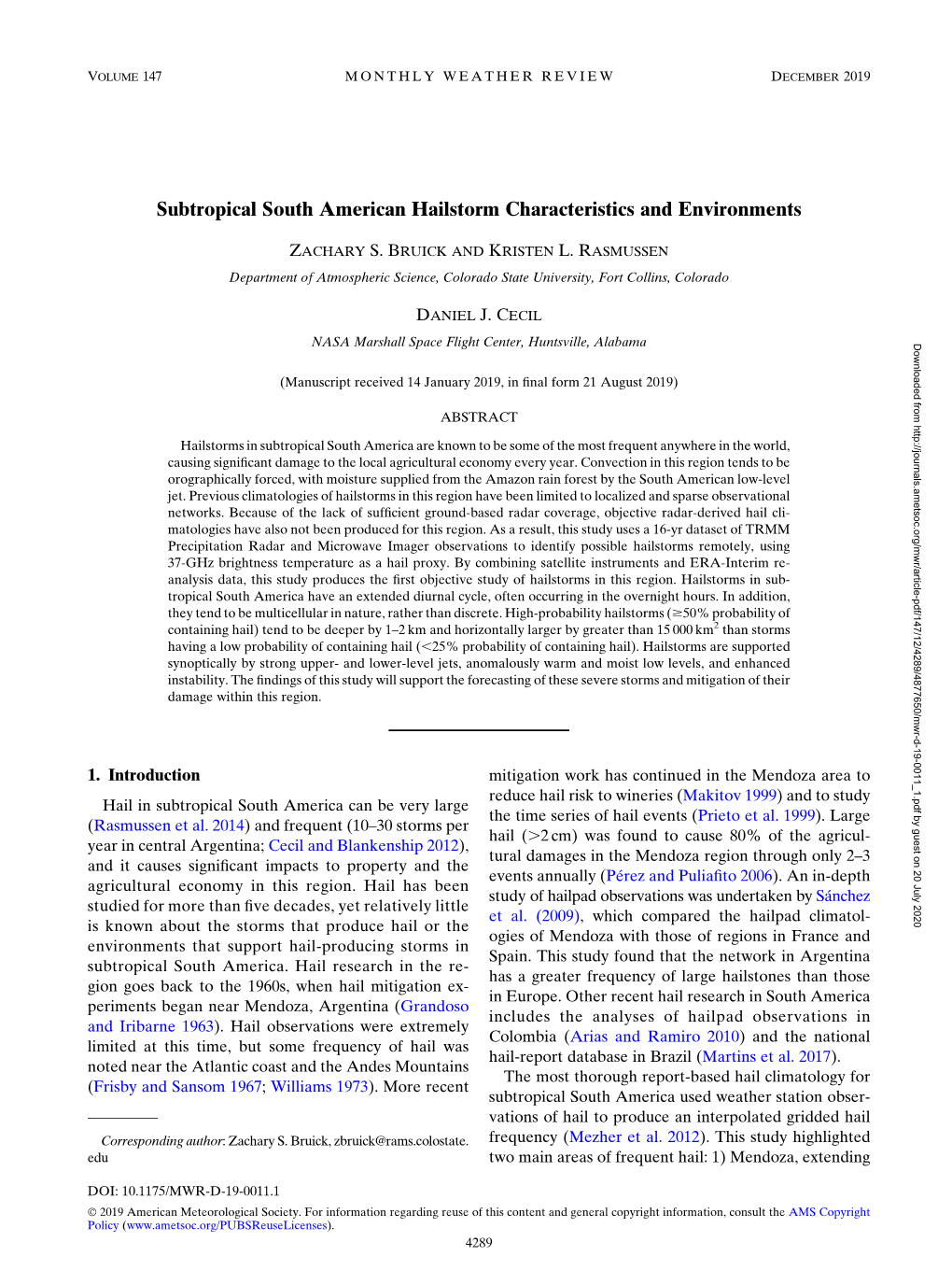 Subtropical South American Hailstorm Characteristics and Environments