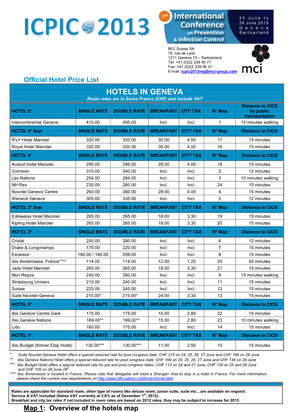 Official Hotel Price List