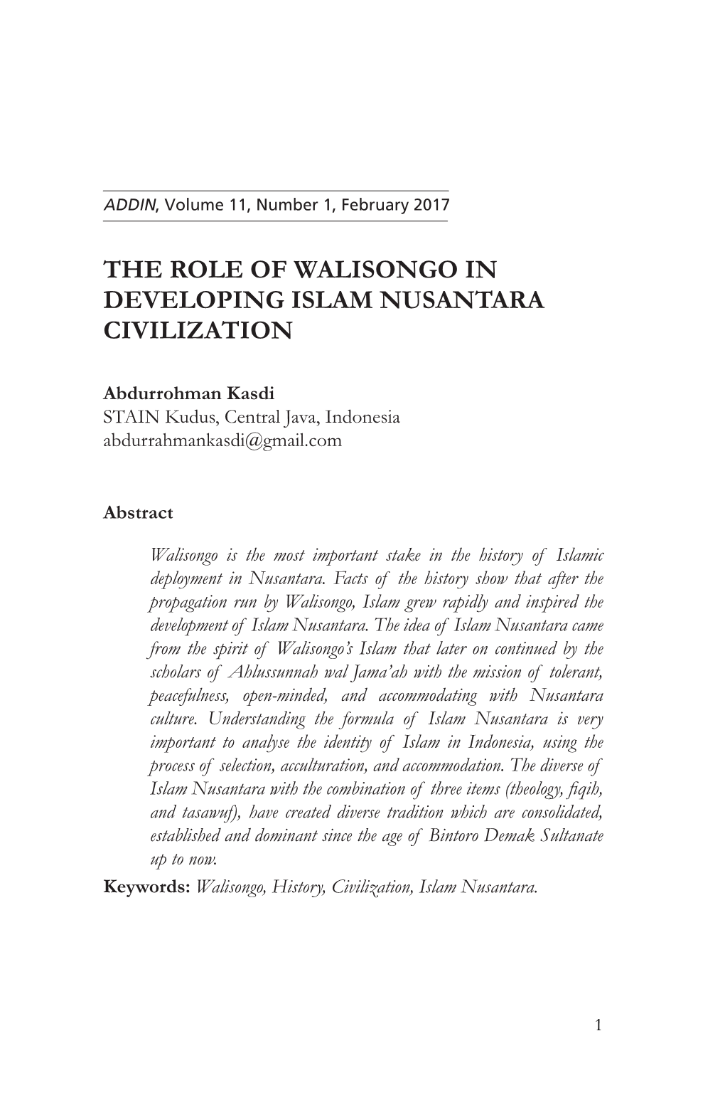 The Role of Walisongo in Developing Islam Nusantara Civilization