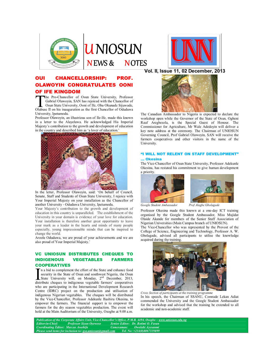 Vol II, UNN Issue 11, 02 Dec 2013