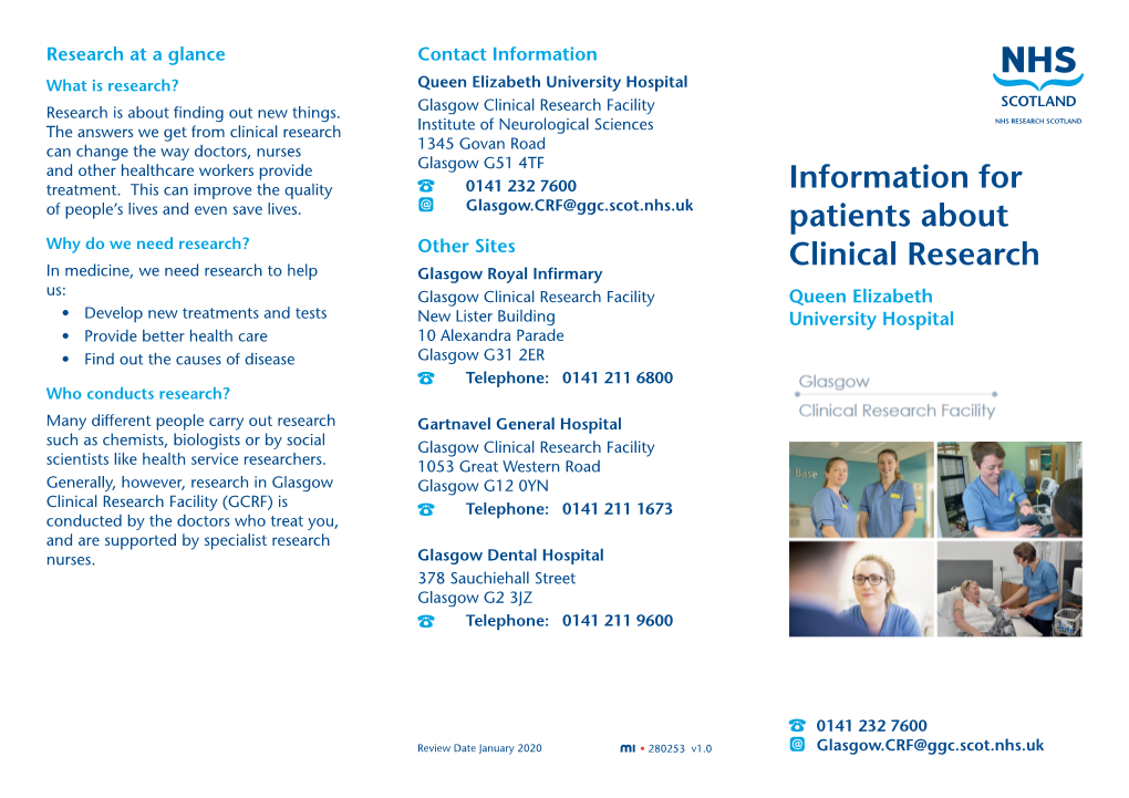 Queen Elizabeth University Hospital Patient Leaflet