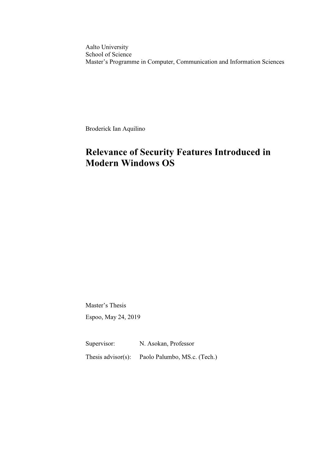 Relevance of Security Features Introduced in Modern Windows OS