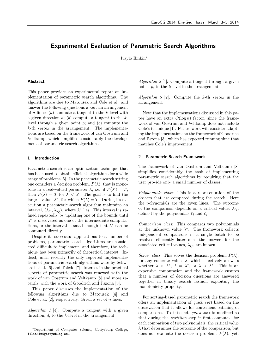 Experimental Evaluation of Parametric Search Algorithms