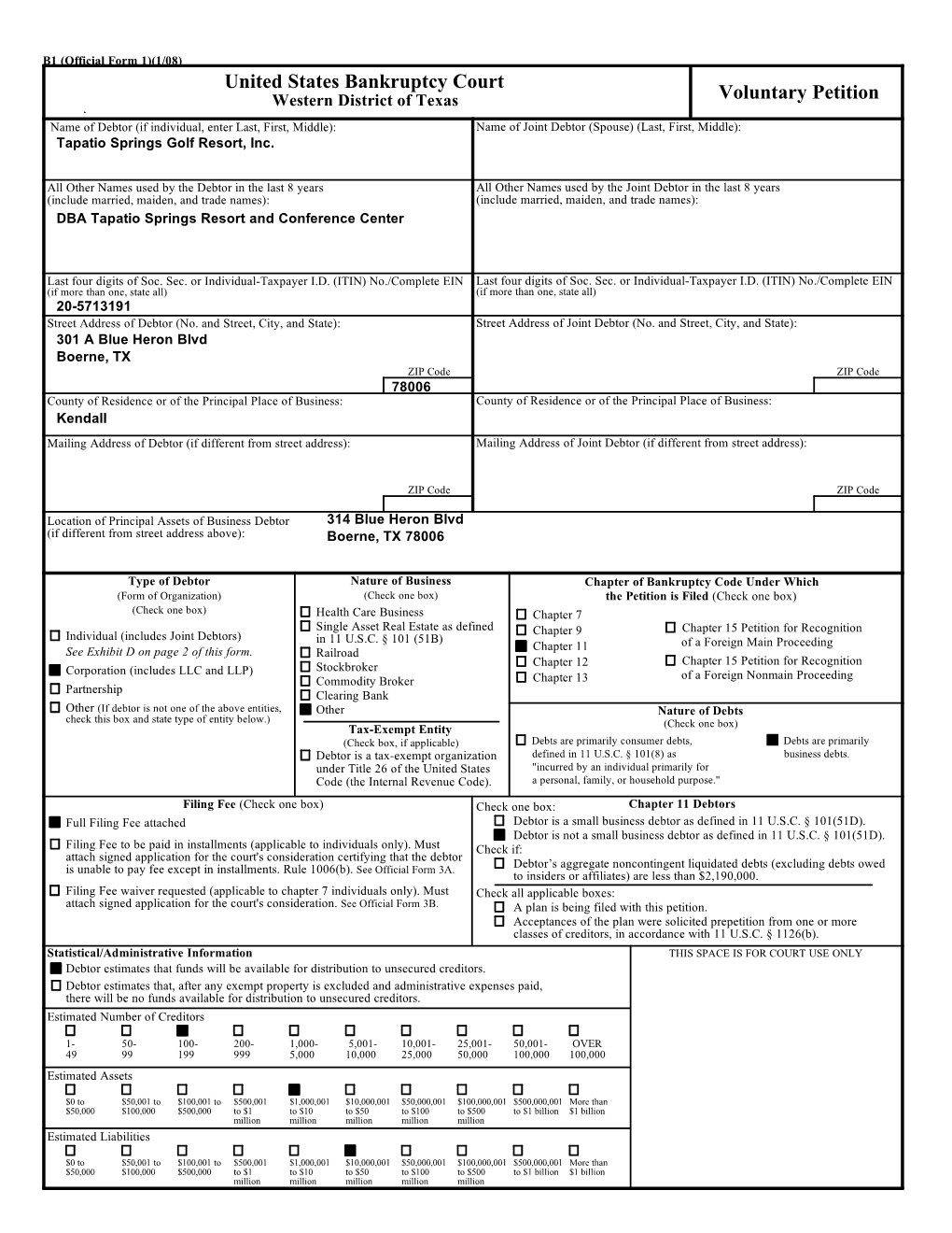 United States Bankruptcy Court Voluntary Petition