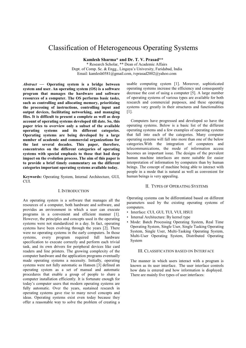 Classification of Heterogeneous Operating Systems