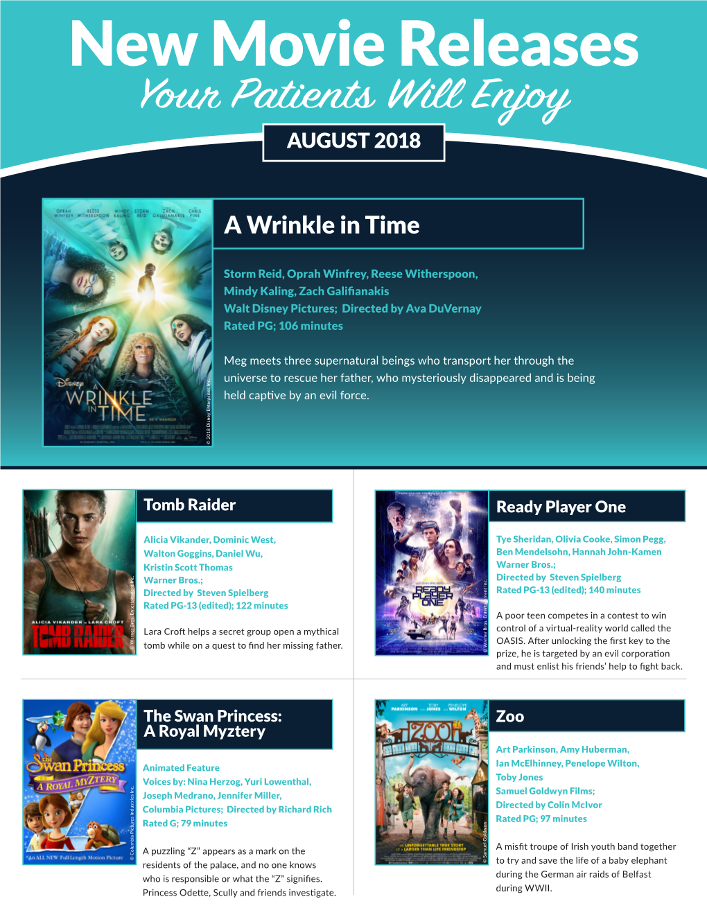 New Movie Releases Your Patients Will Enjoy AUGUST 2018