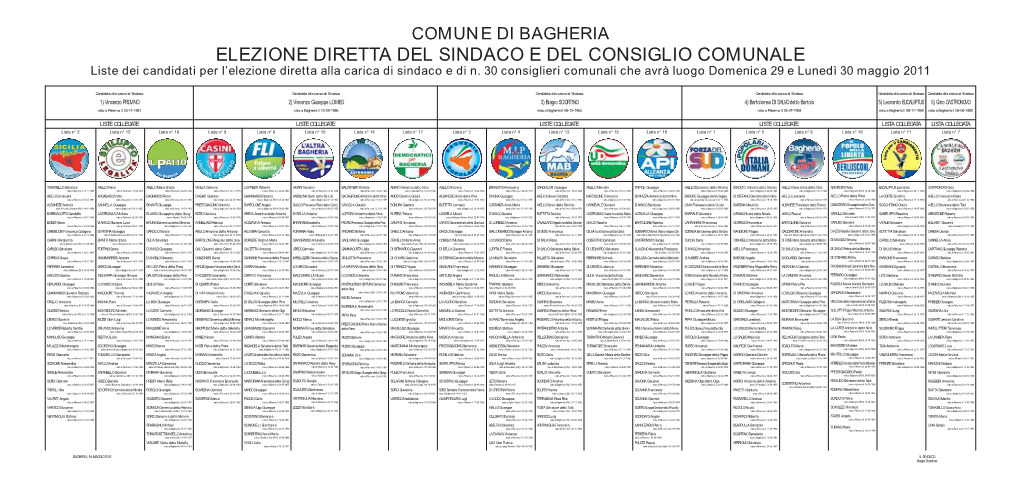 ELEZIONE DIRETTA DEL SINDACO E DEL CONSIGLIO COMUNALE Liste Dei Candidati Per L’Elezione Diretta Alla Carica Di Sindaco E Di N