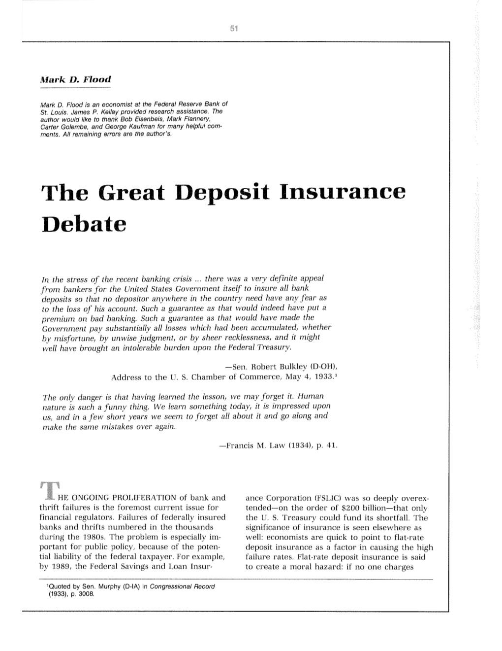 The Great Deposit Insurance Debate