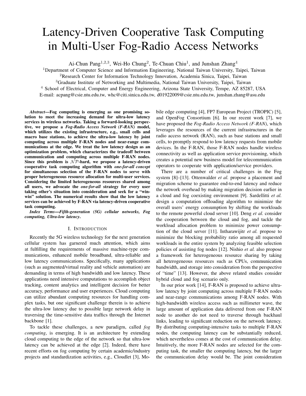 Latency-Driven Cooperative Task Computing in Multi-User Fog-Radio Access Networks