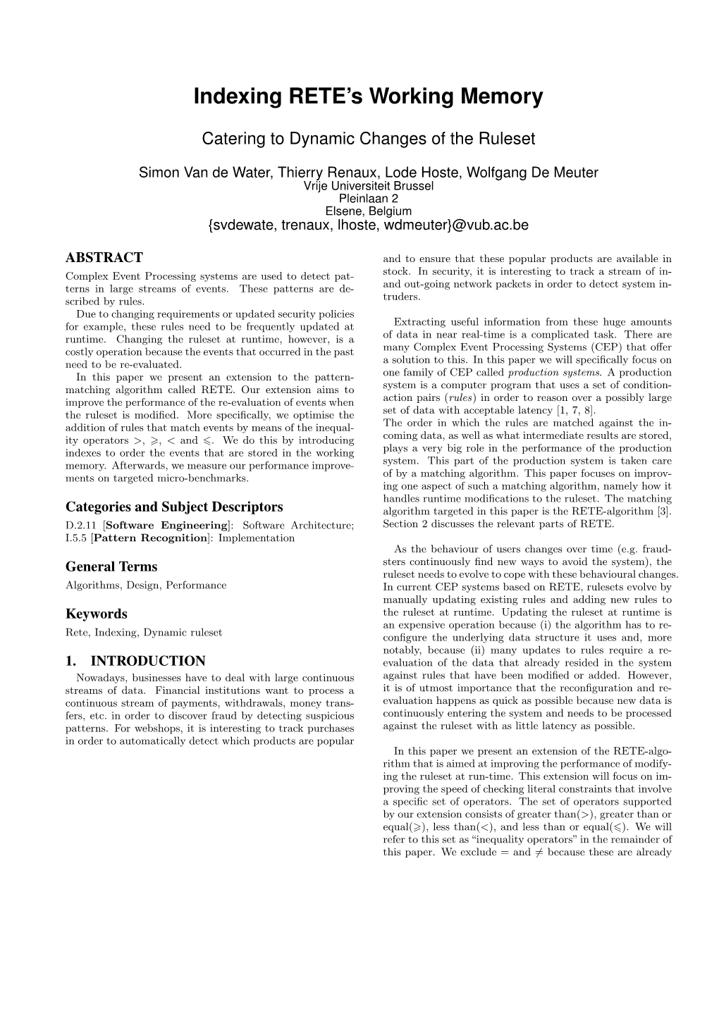 Indexing RETE's Working Memory