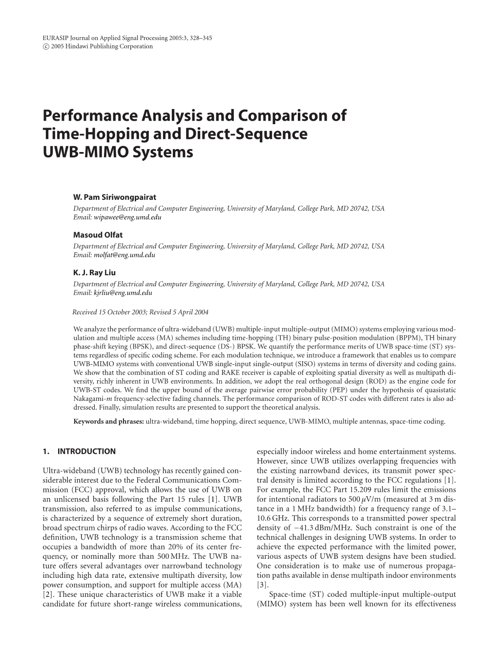 Performance Analysis and Comparison of Time-Hopping and Direct-Sequence UWB-MIMO Systems