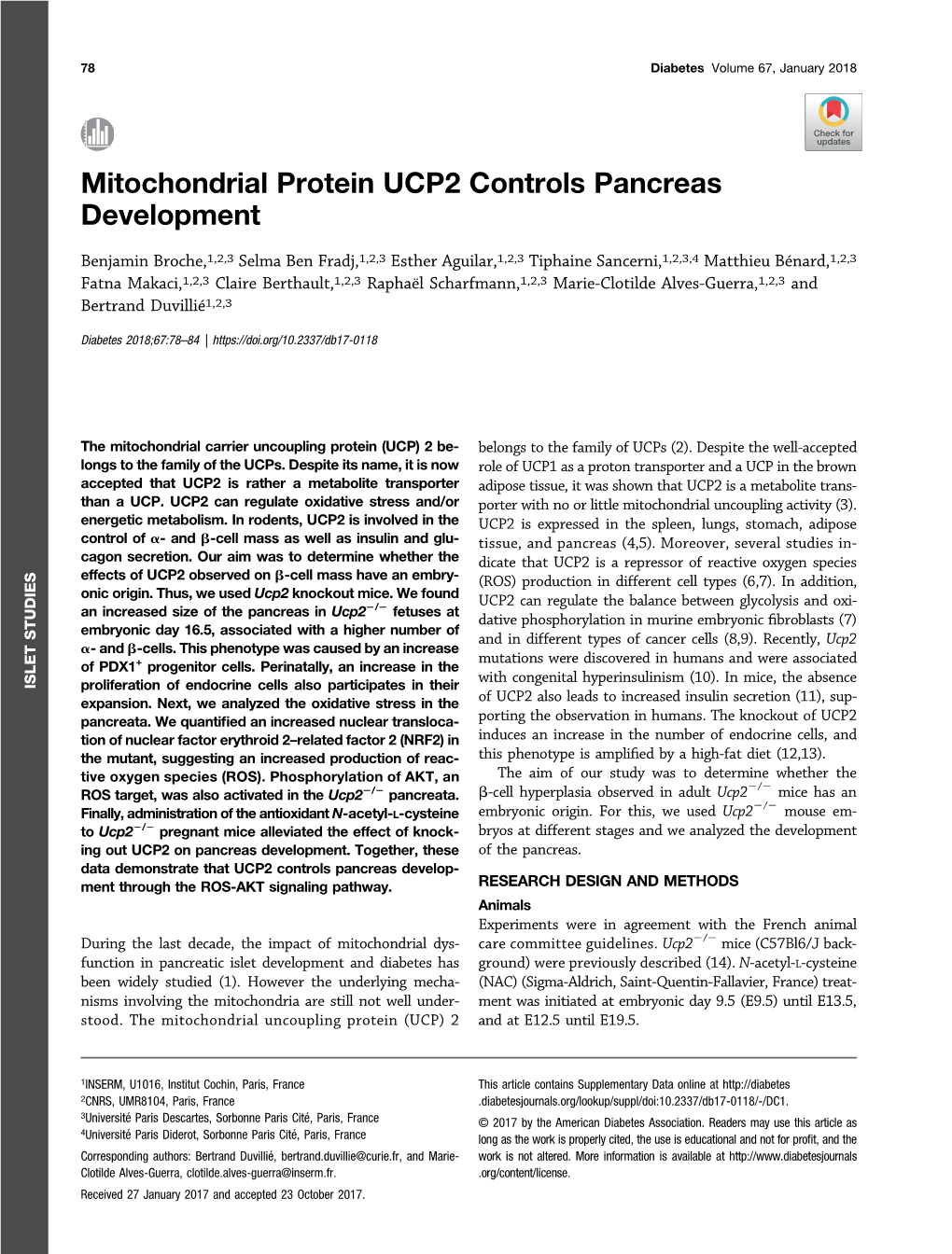 Mitochondrial Protein UCP2 Controls Pancreas Development