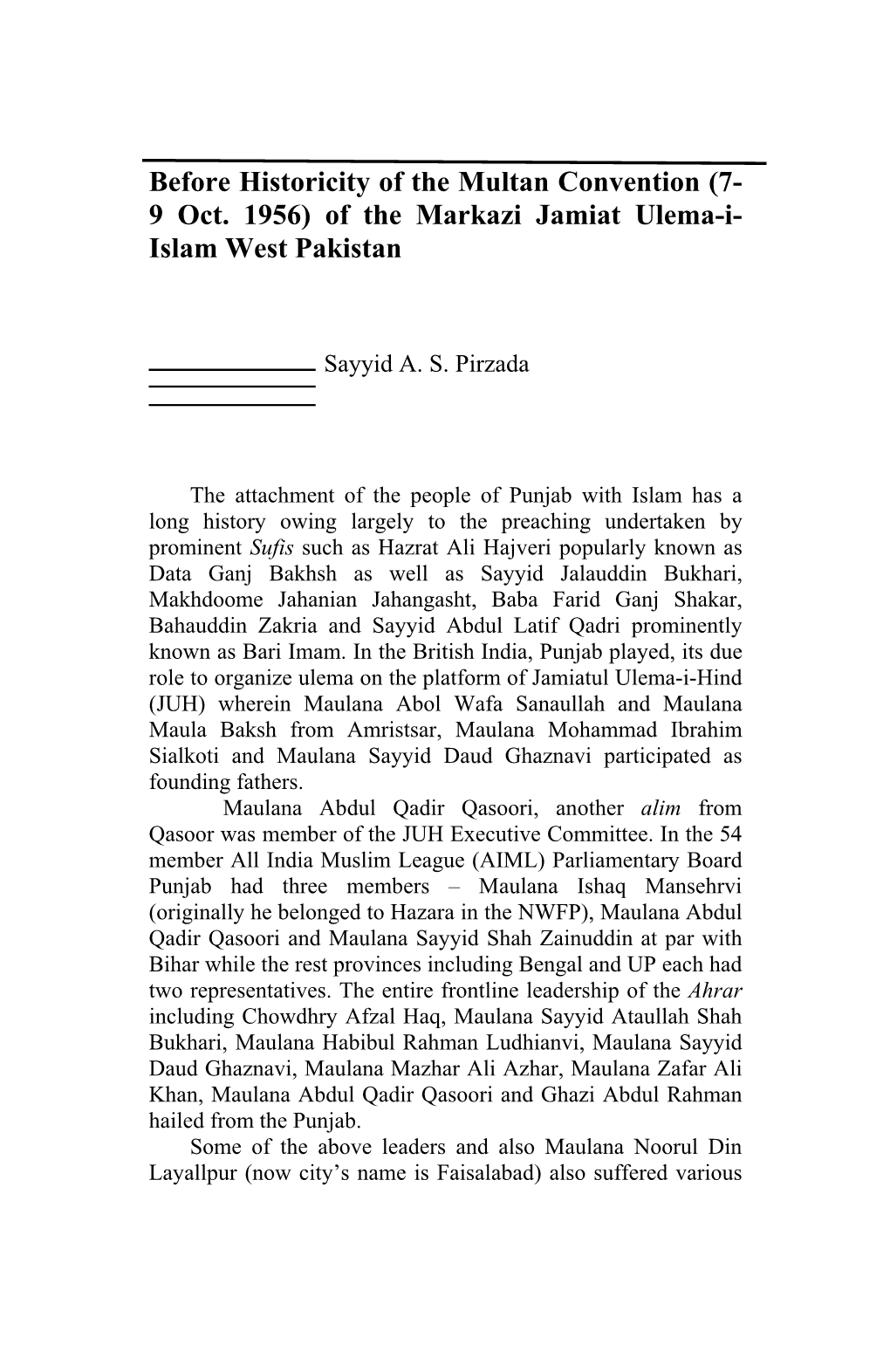 Of the Markazi Jamiat Ulema-I- Islam West Pakistan