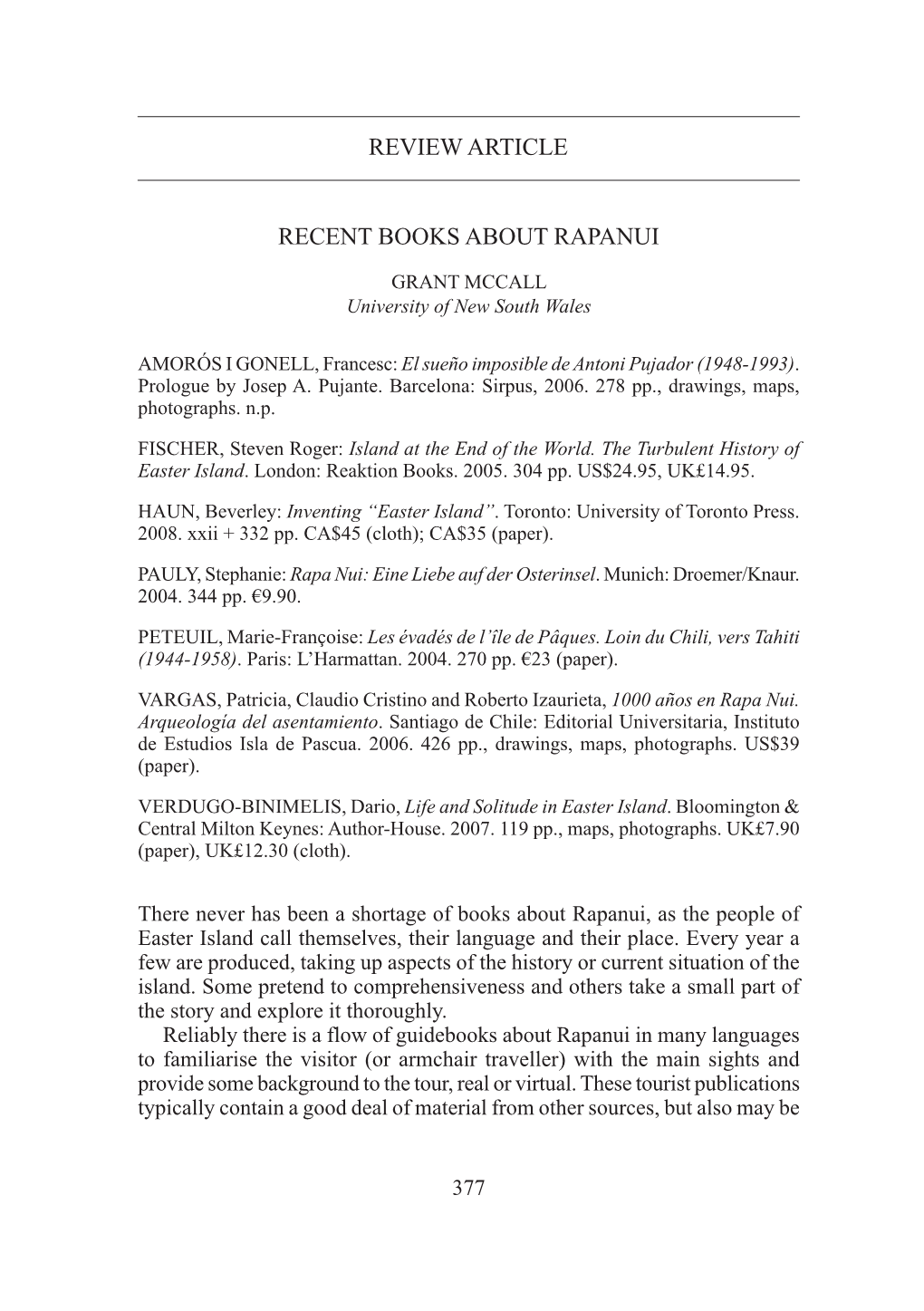Review Article Recent Books About Rapanui
