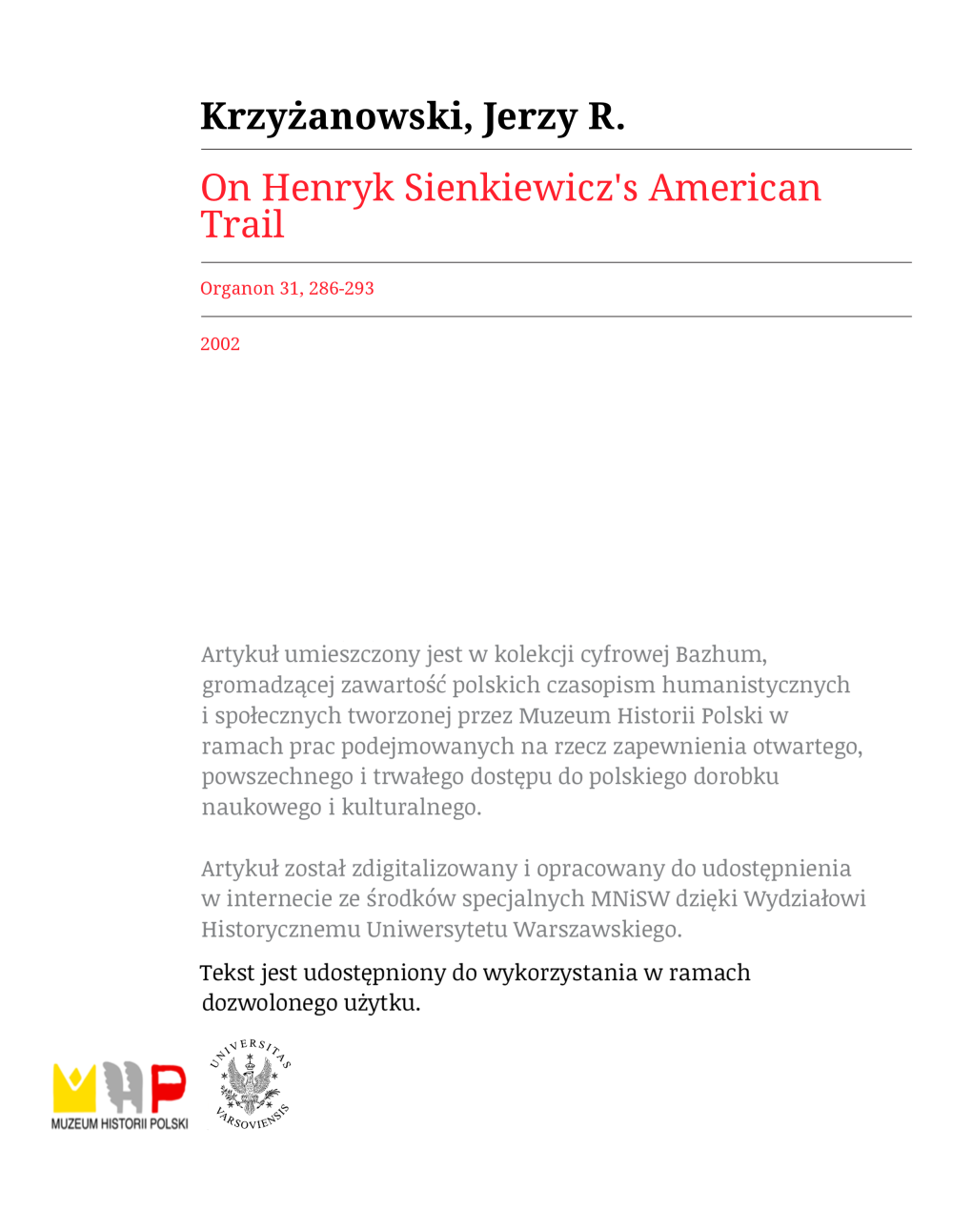 On Henryk Sienkiewicz's American Trail