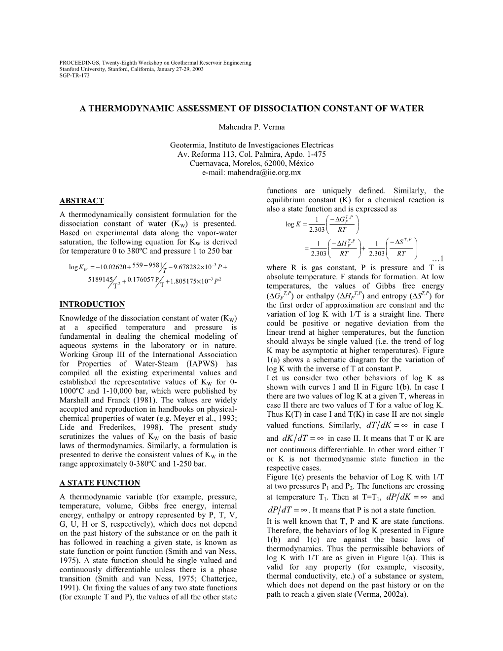 A Thermodynamic Assessment of Dissociation Constant of Water