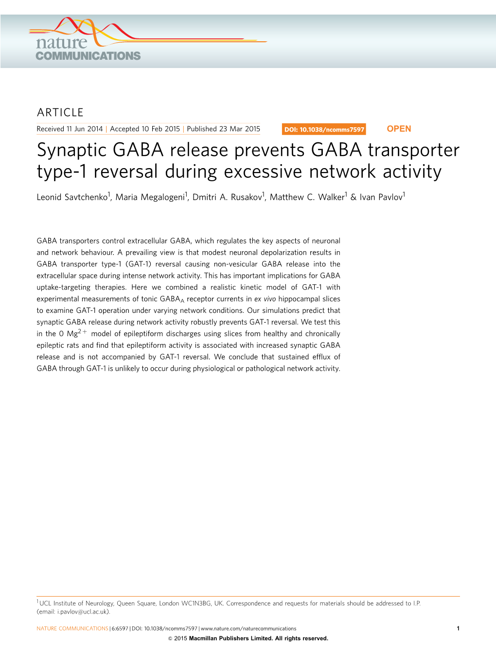 Synaptic GABA Release Prevents GABA Transporter Type-1 Reversal During Excessive Network Activity