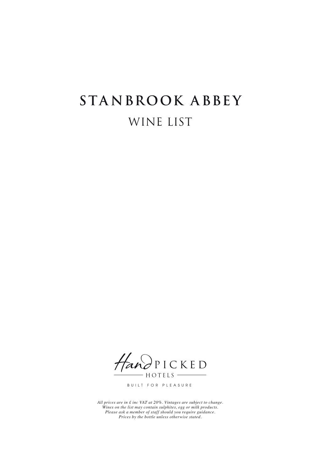 Stanbrook Abbey Wine List