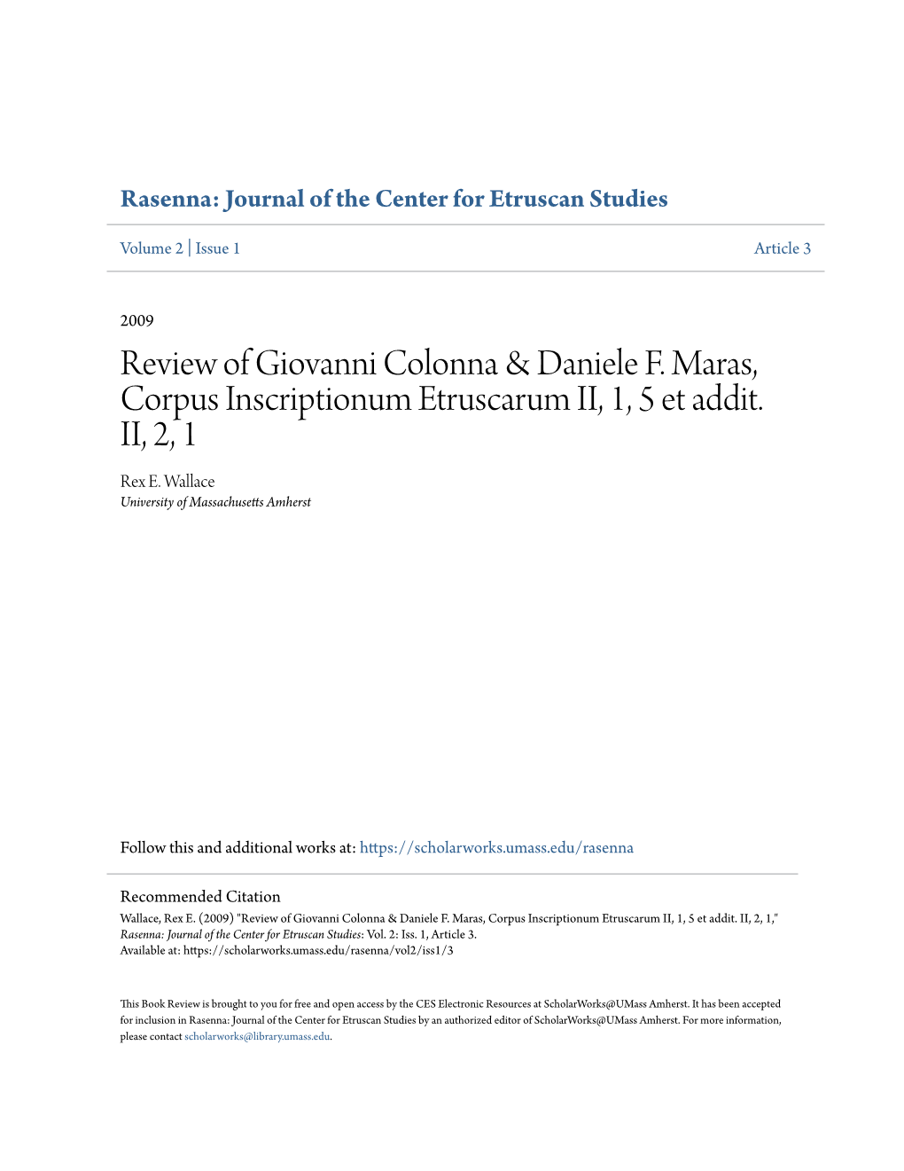 Review of Giovanni Colonna & Daniele F. Maras, Corpus