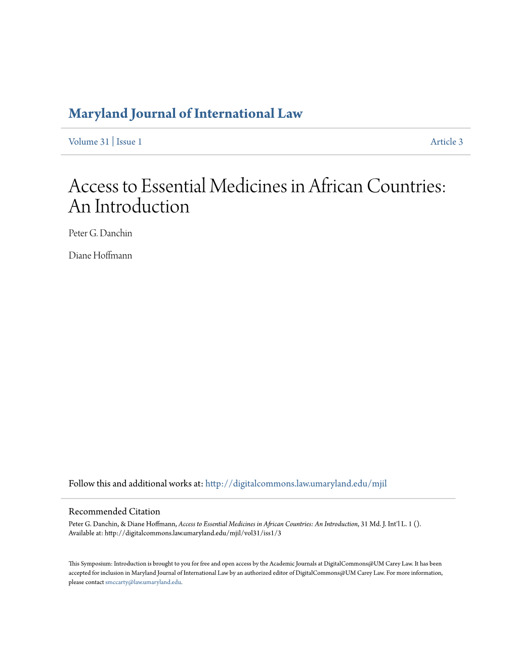 Access to Essential Medicines in African Countries: an Introduction Peter G