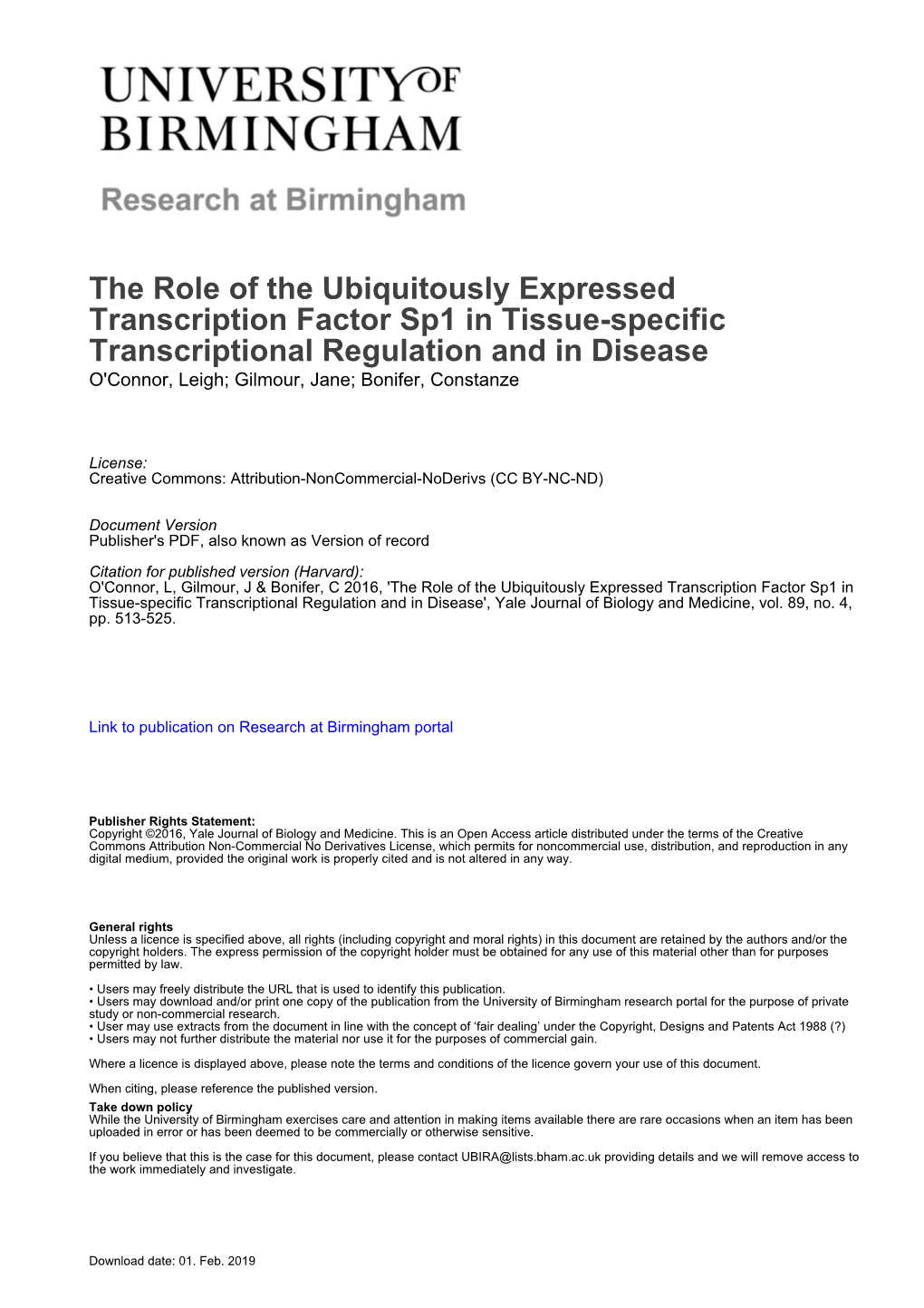 The Role of the Ubiquitously Expressed Transcription