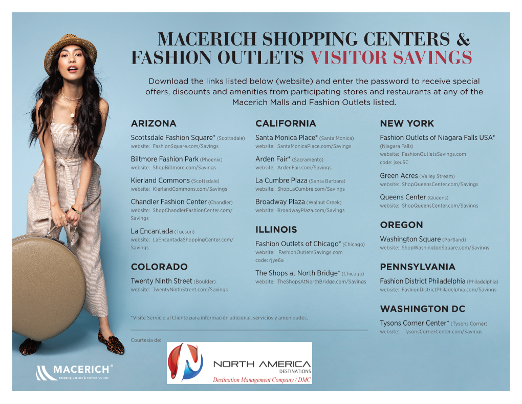 Macerich Shopping Centers & Fashion Outlets Visitor Savings