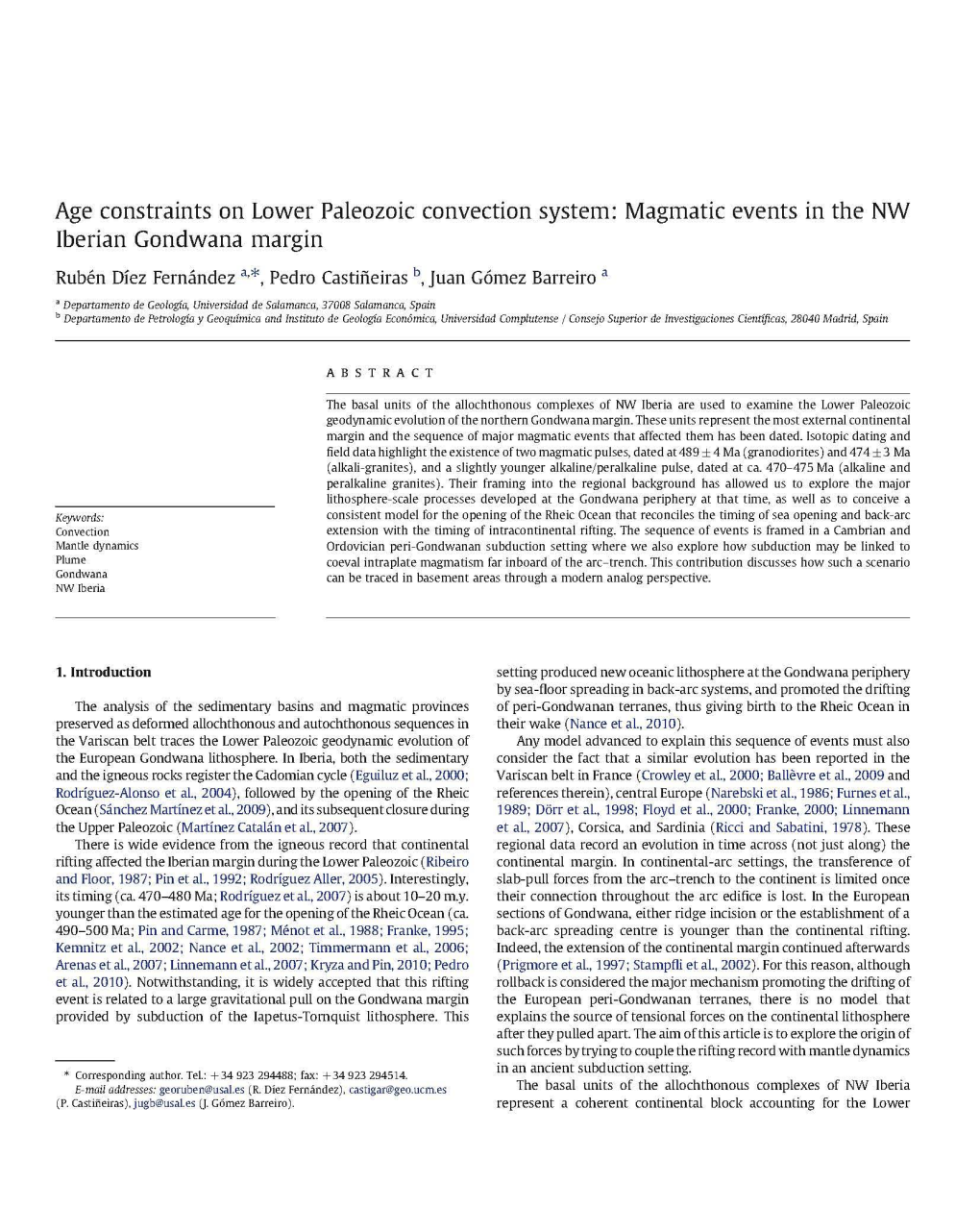 Age Constraints on Lower Paleozoic Convection System: Magmatic Events in the NW Iberian Gondwana Margin