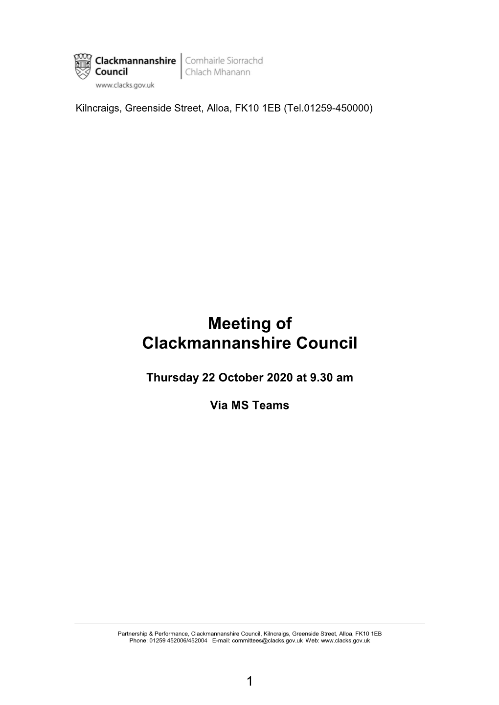 Meeting of Clackmannanshire Council