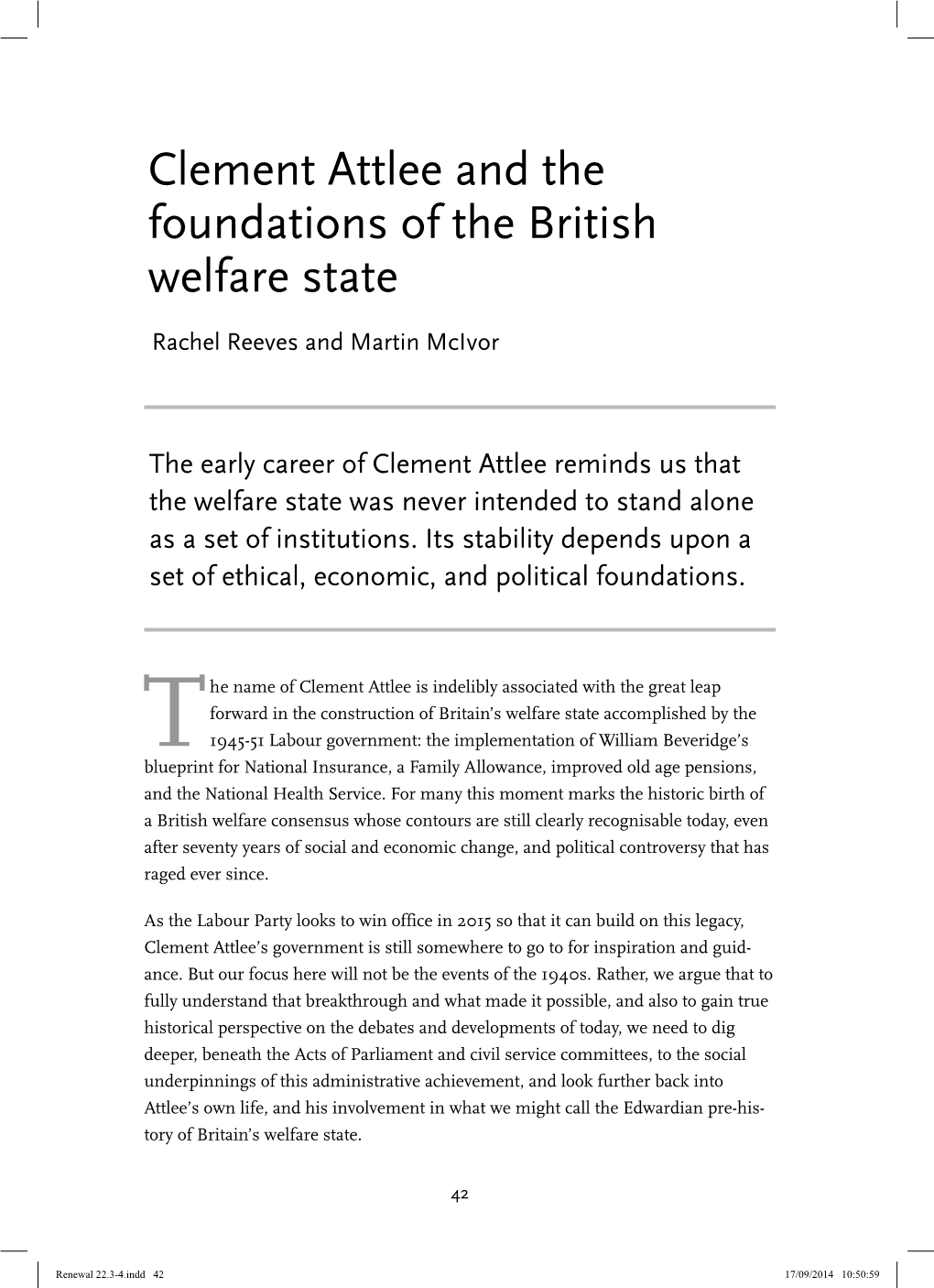 Rachel Reeves and Martin Mcivor, Clement Attlee and the Foundations