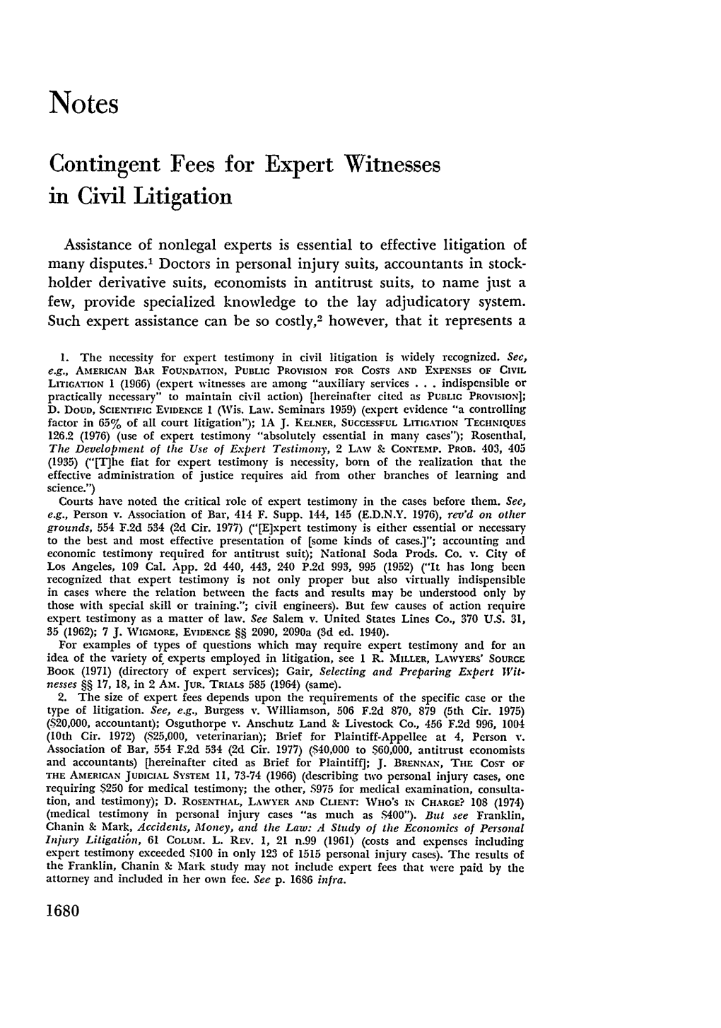 Contingent Fees for Expert Witnesses in Civil Litigation