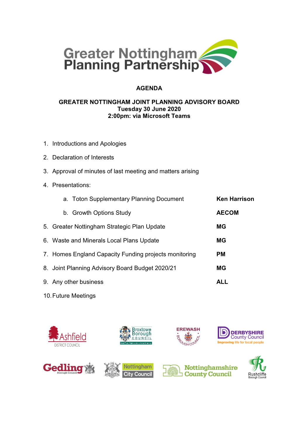 Agenda Greater Nottingham Joint Planning Advisory