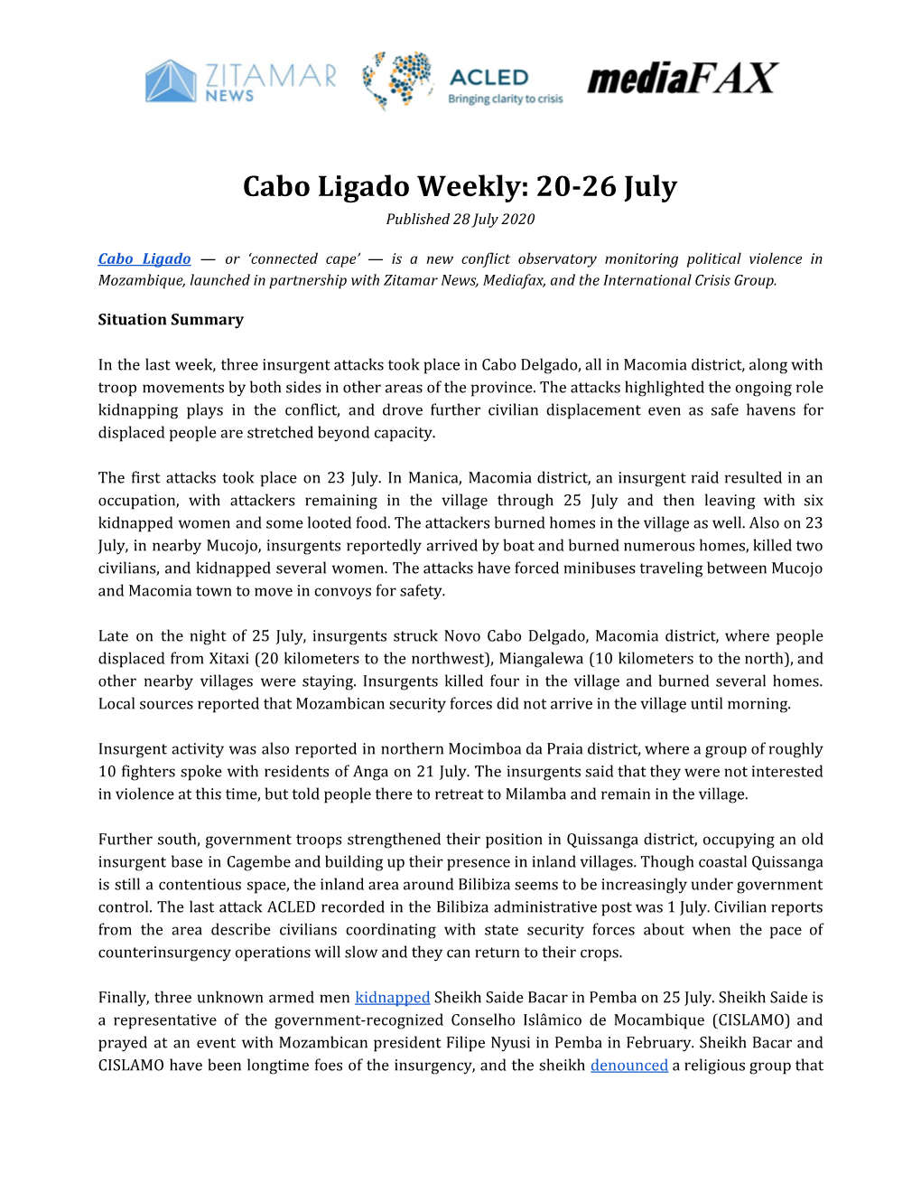 Cabo Ligado Weekly: 20-26 July Published 28 July 2020