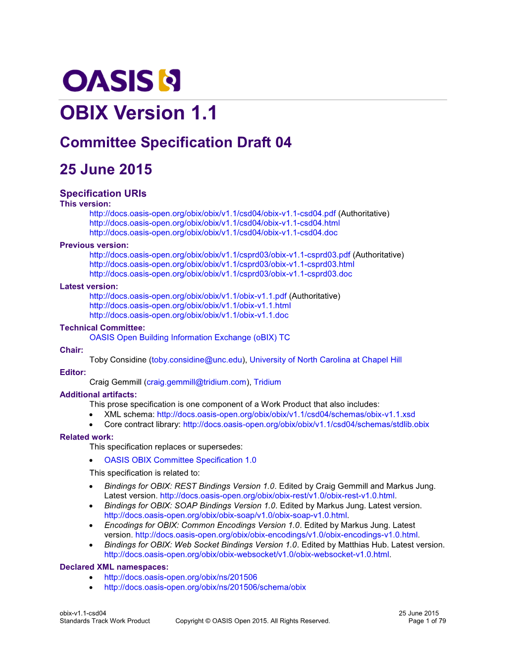 OBIX Version 1.1 Committee Specification Draft 04 25 June 2015