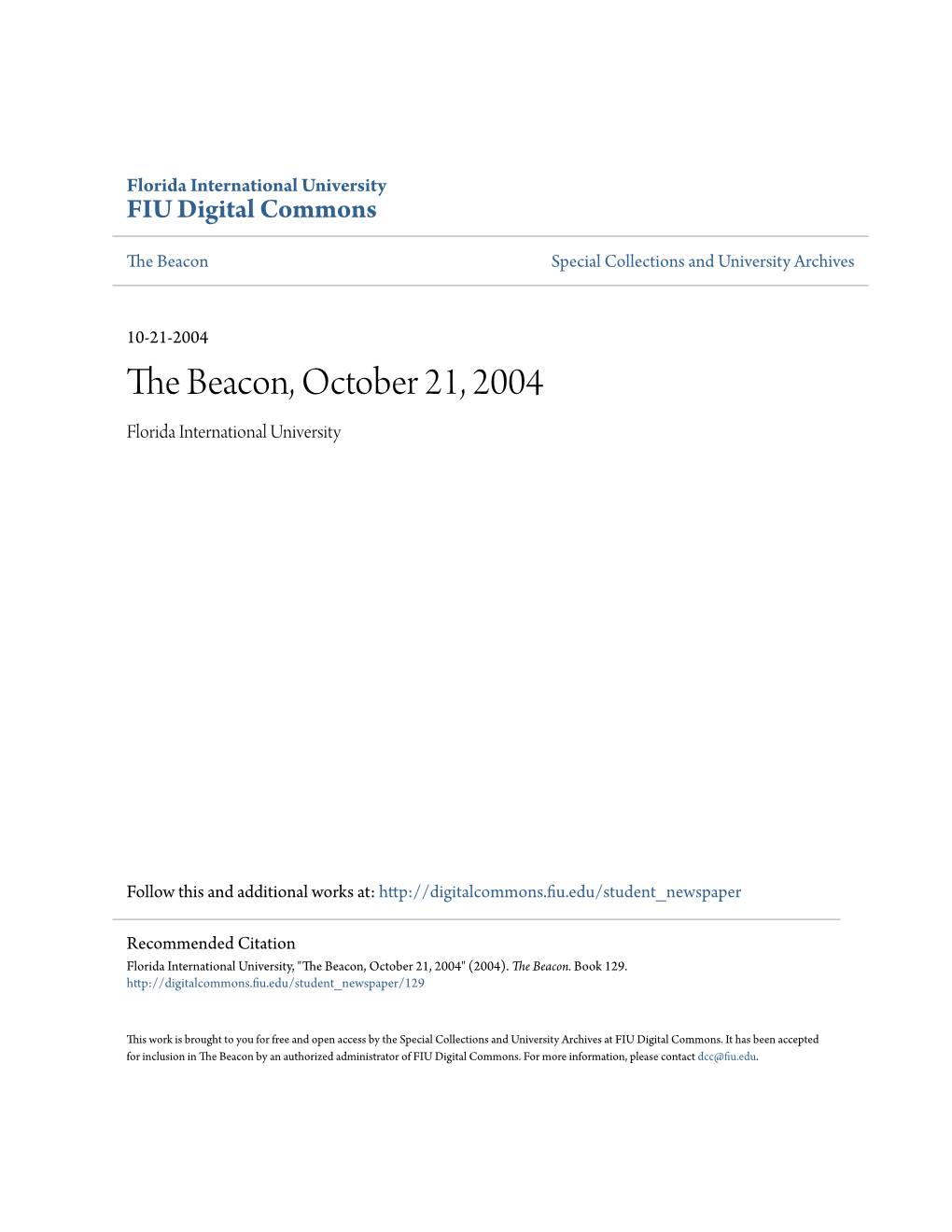 The Beacon, October 21, 2004 Florida International University