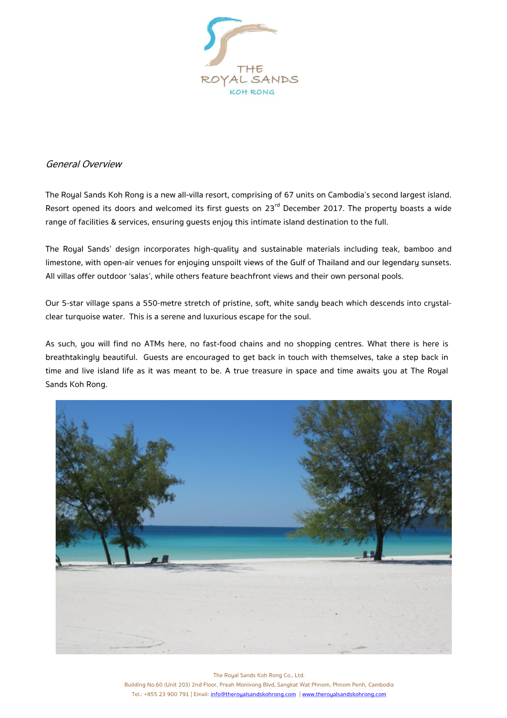 Royal Sand Koh Rong Fact Sheet