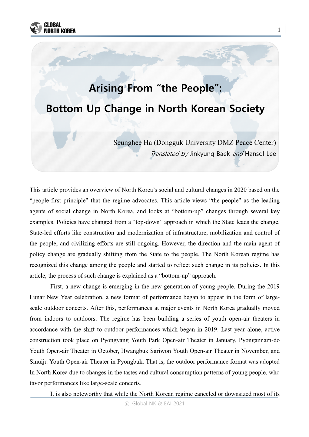 Bottom up Change in North Korean Society