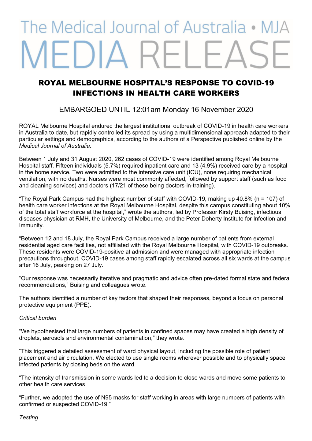 Royal Melbourne Hospital's Response to Covid-19