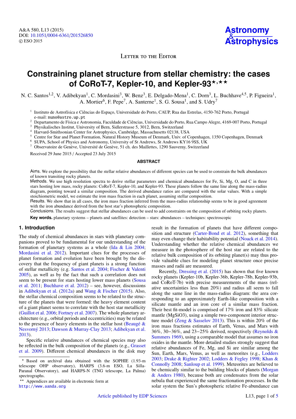 Constraining Planet Structure from Stellar Chemistry: the Cases of Corot-7, Kepler-10, and Kepler-93?,?? N