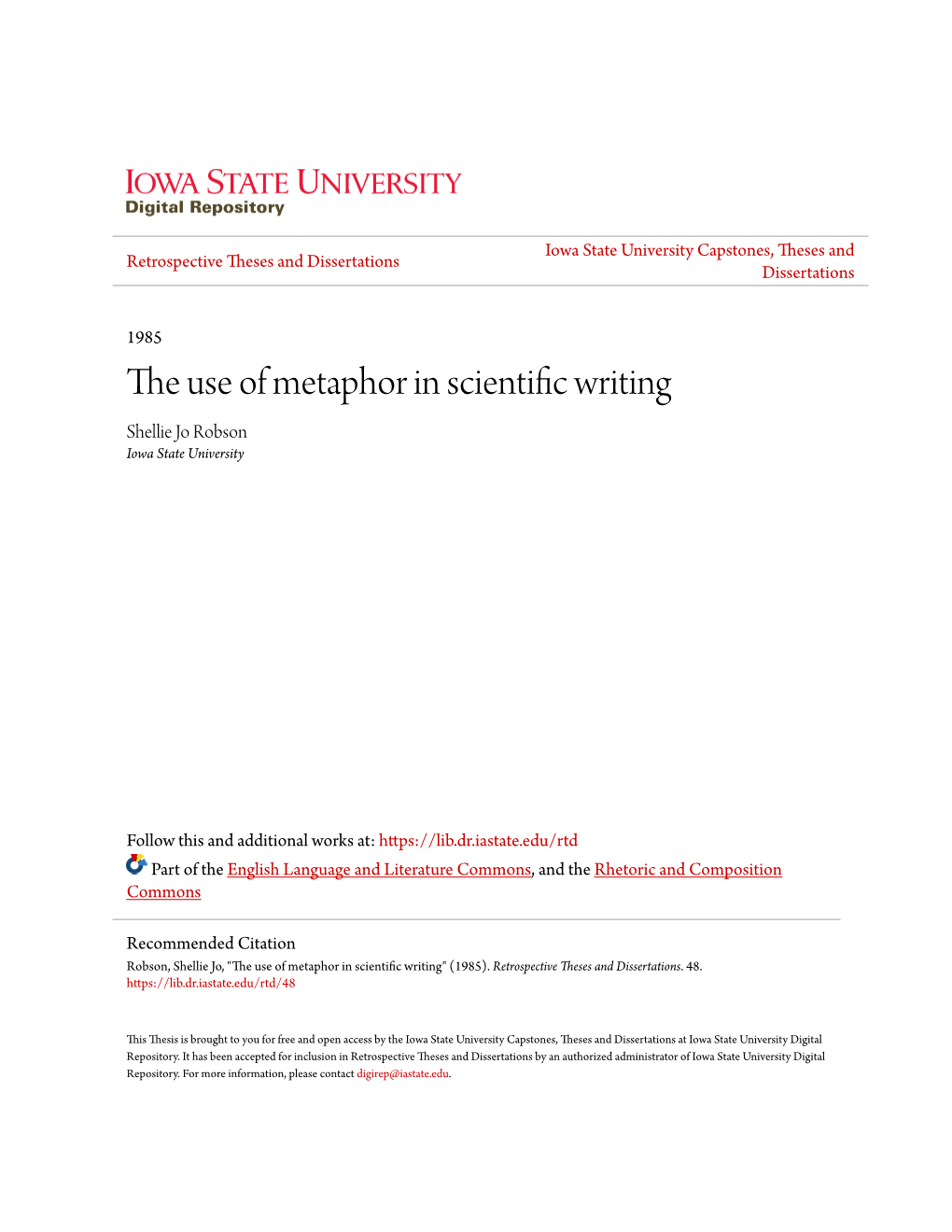 The Use of Metaphor in Scientific Writing" (1985)