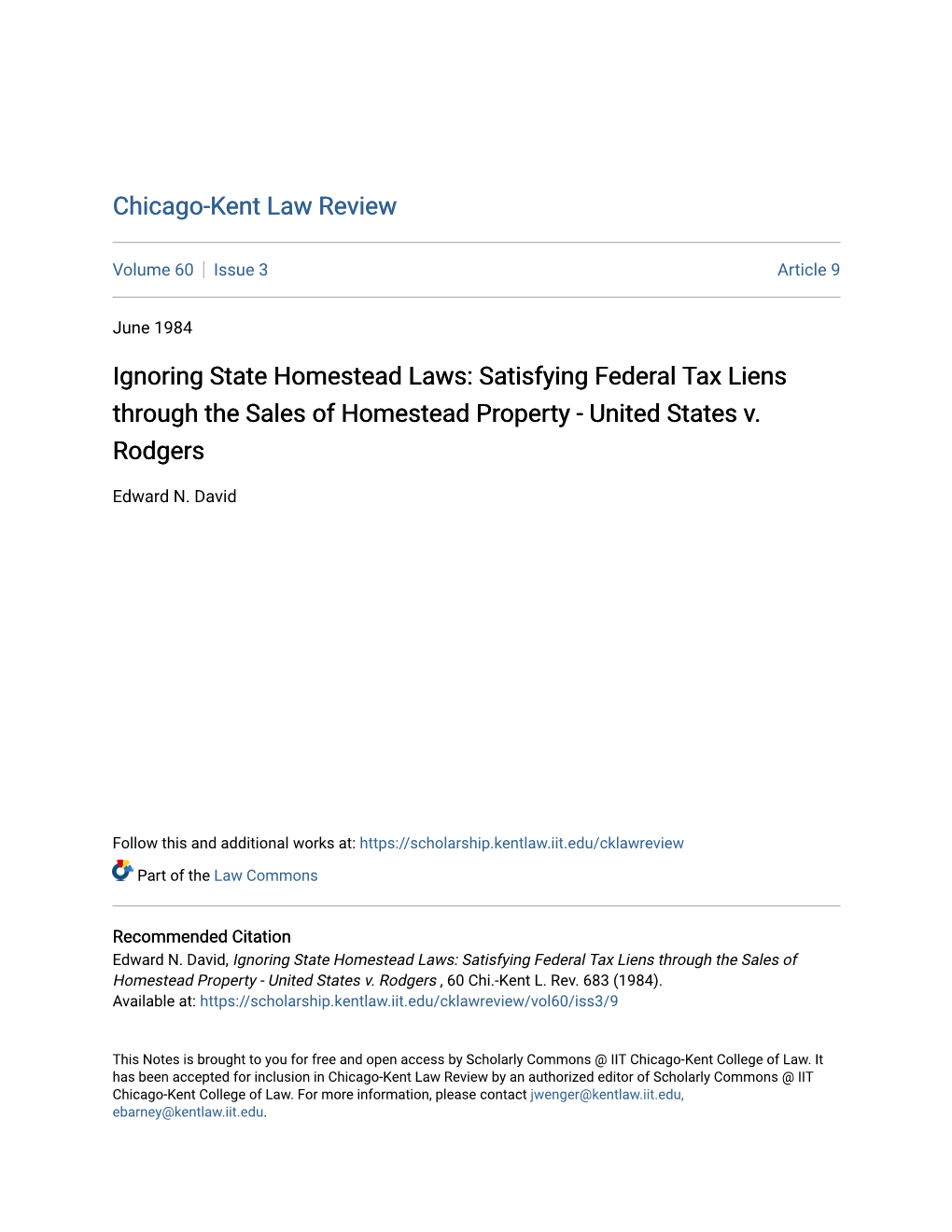 Ignoring State Homestead Laws: Satisfying Federal Tax Liens Through the Sales of Homestead Property - United States V