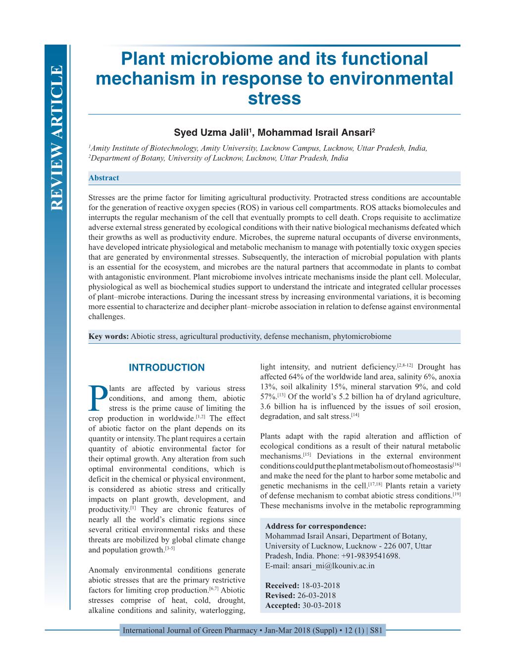 Plant Microbiome and Its Functional Mechanism in Response to Environmental Stress