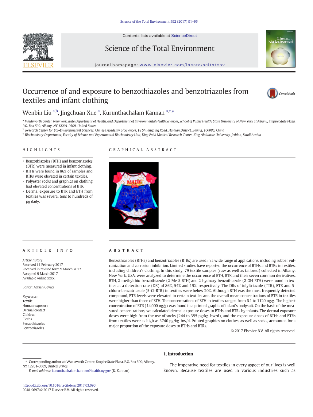 Occurrence of and Exposure to Benzothiazoles and Benzotriazoles from Textiles and Infant Clothing