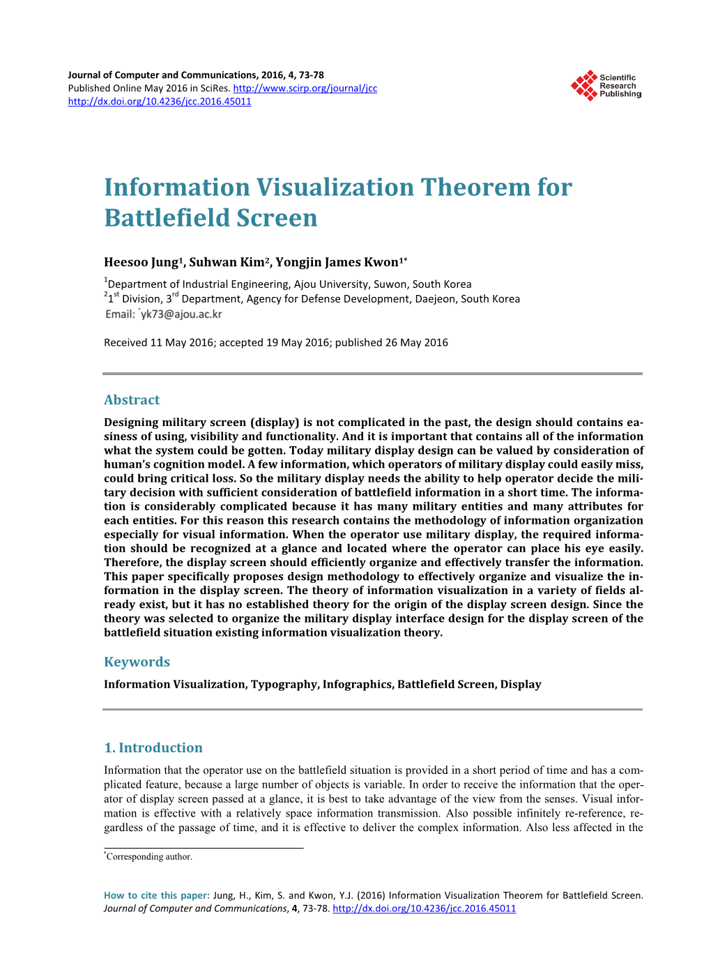 Information Visualization Theorem for Battlefield Screen