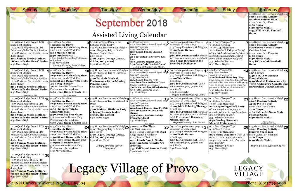 Legacy Village of Provo 6:30 Movie Night