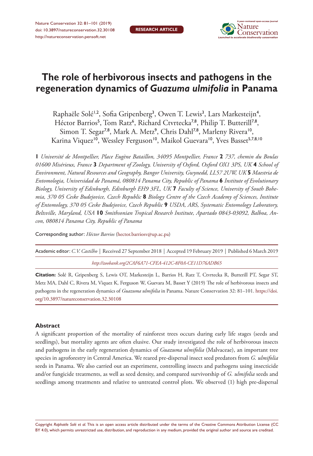 The Role of Herbivorous Insects and Pathogens in the Regeneration Dynamics of Guazuma Ulmifolia in Panama