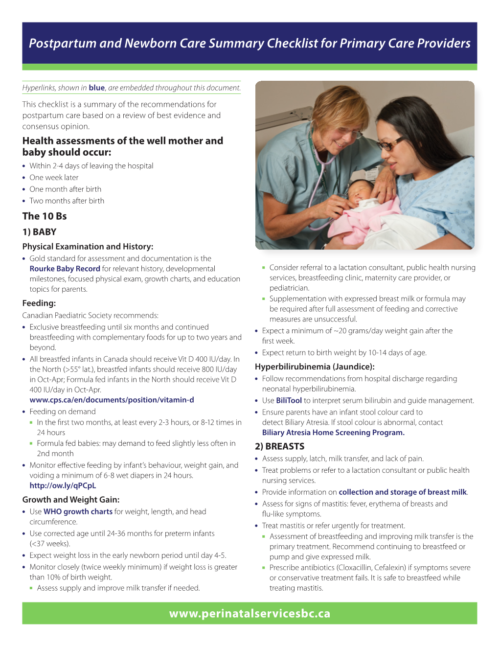 Postpartum and Newborn Care Summary Checklist for Primary Care Providers