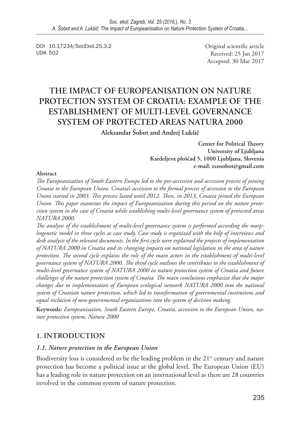 The Impact of Europeanisation on Nature Protection System of Croatia