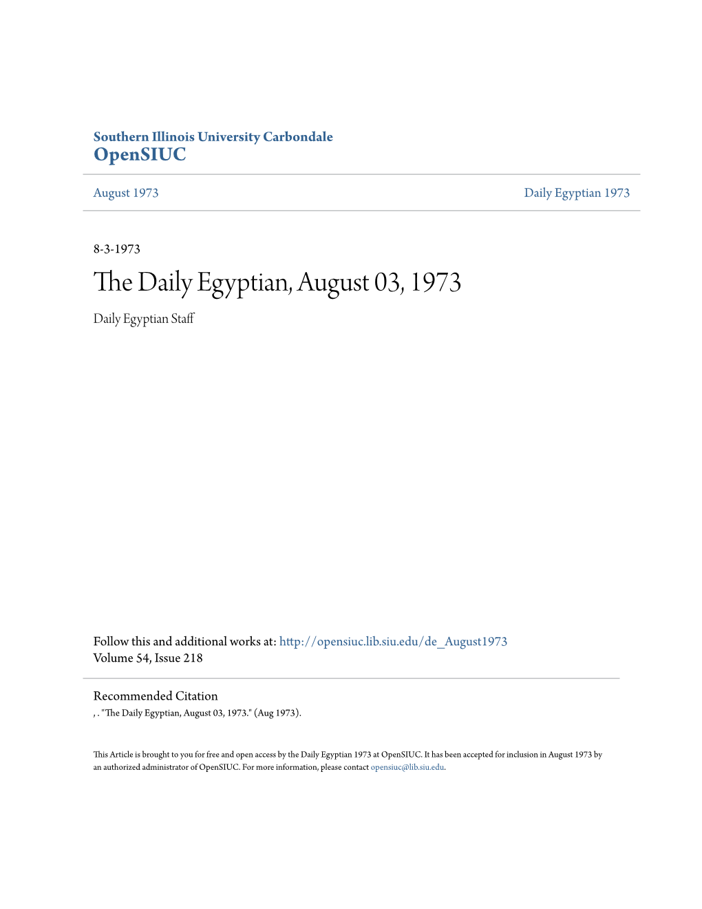 The Daily Egyptian, August 03, 1973