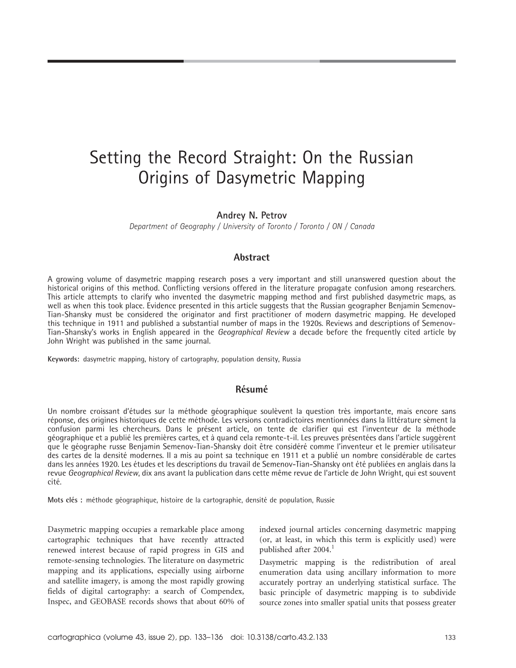 On the Russian Origins of Dasymetric Mapping